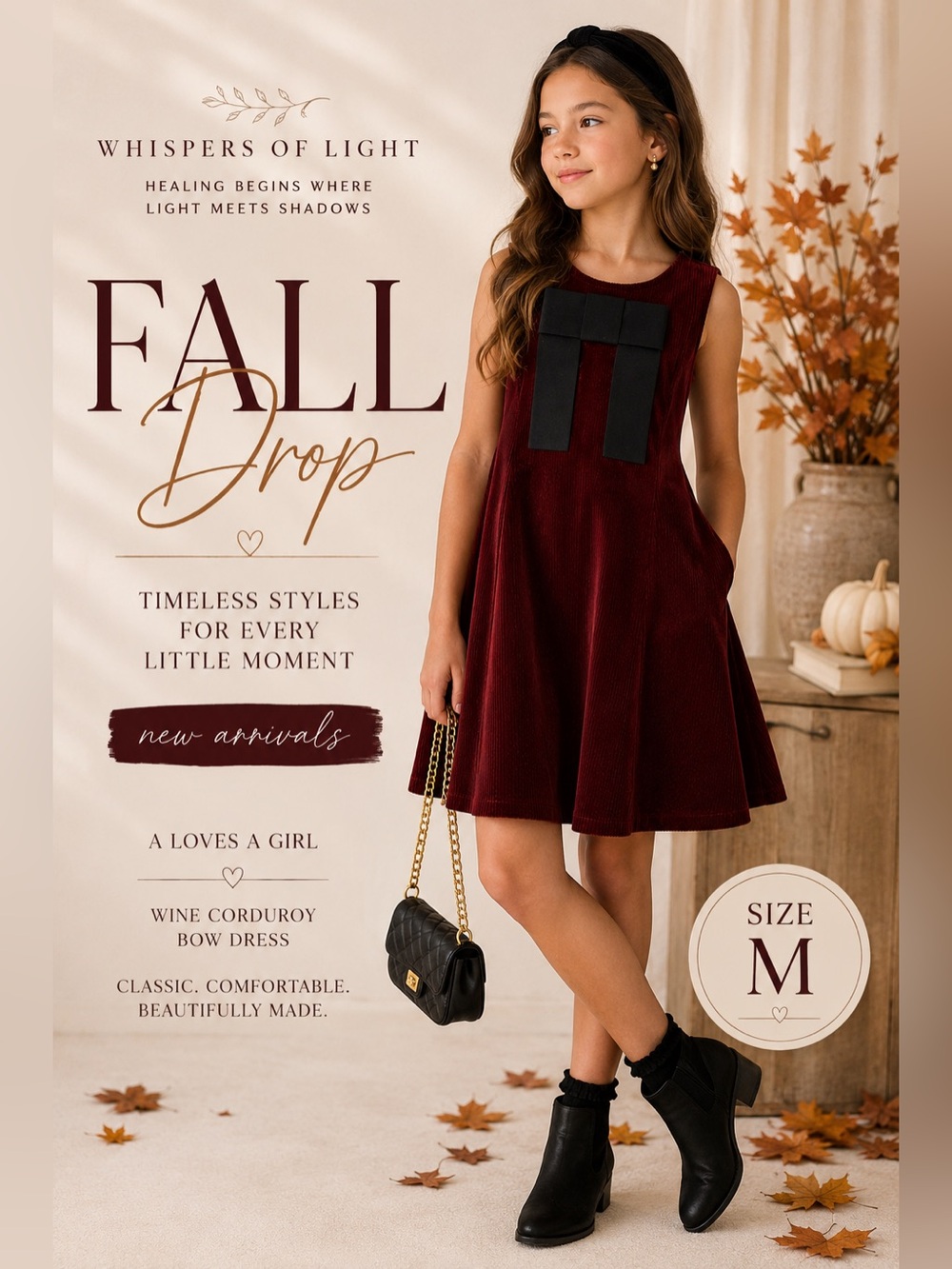 Girls M Burgundy Corduroy Bow Dress NWT Fall Thanksgiving Christmas